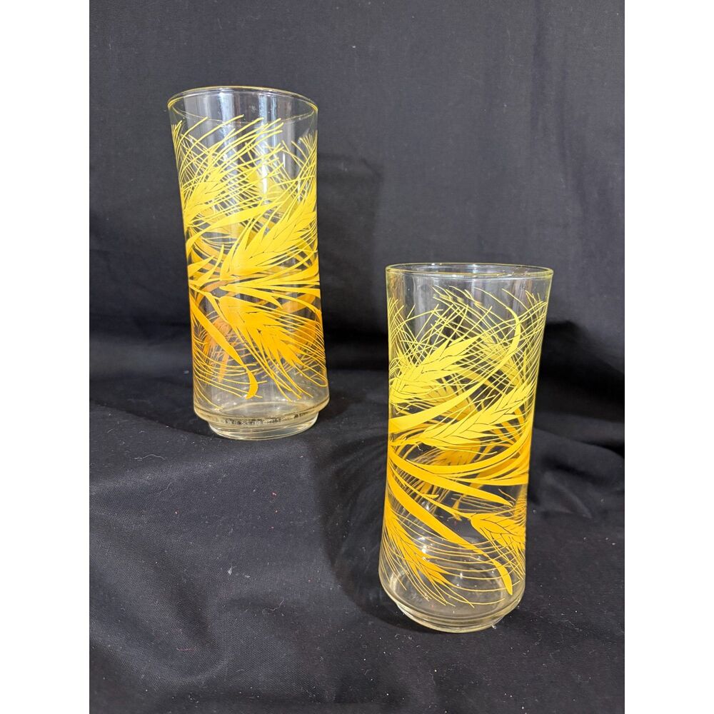 Vintage Libbey Golden Wheat Tumbler Glasses Mid Century Retro Drinkware Set of 2
